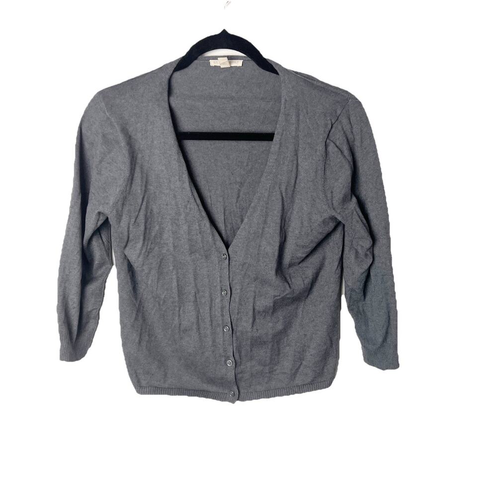 EILEEN FISHER Cardigan XS Organic Cotton Cashmere Button Front Gray Grey